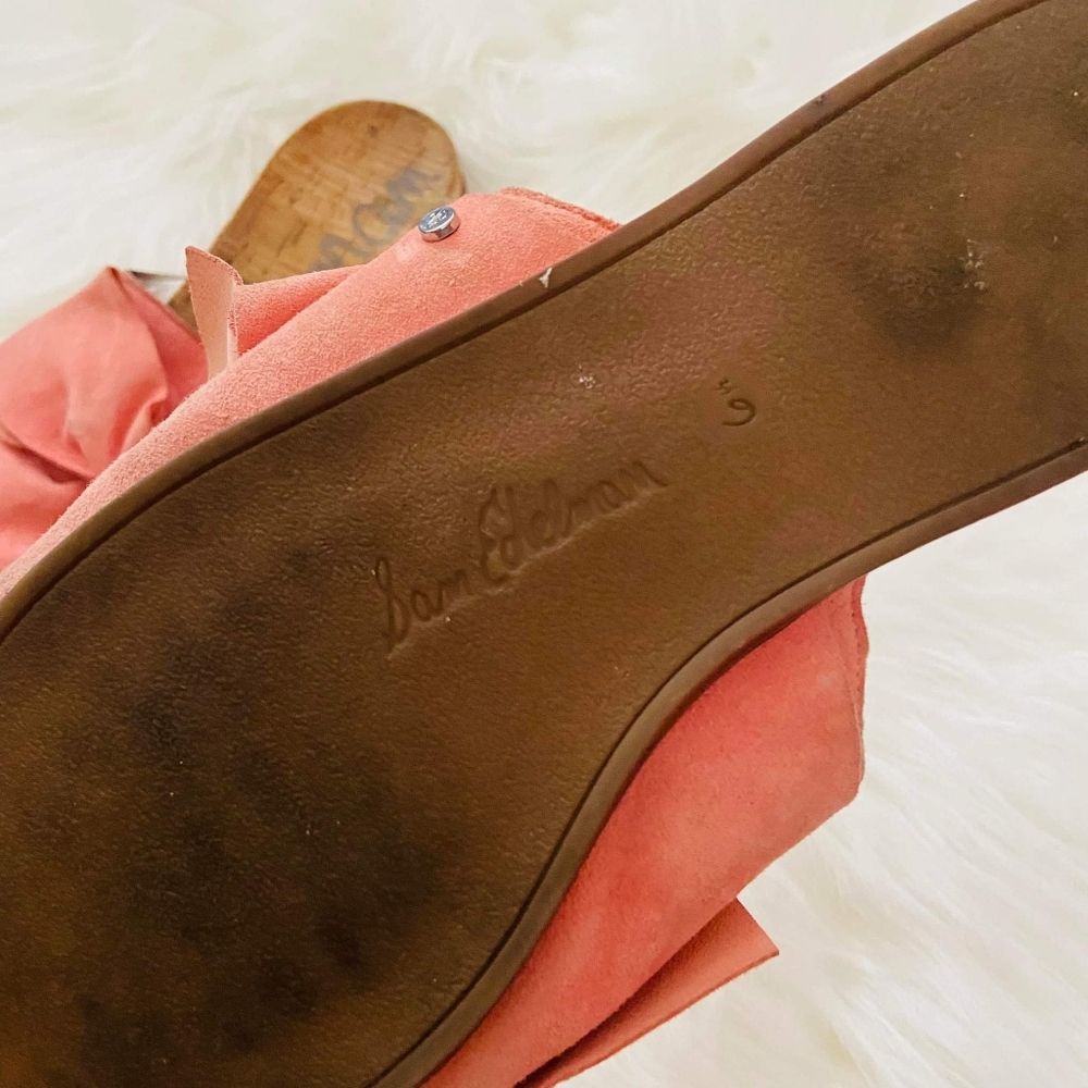 Sam Edelman Suede Giant Bow Leather Slip On Sandals - Picture 3 of 4